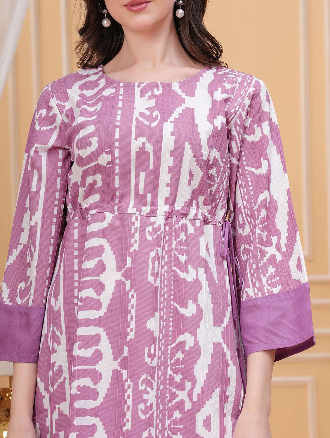 women printed bell sleeves a-line dress - 21731072 - Standard Image - 4