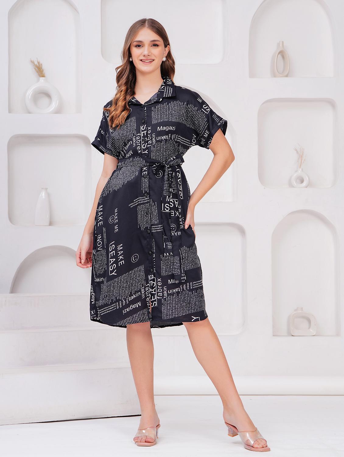 women printed roll up sleeves shirt dress - 21731077 -  Zoom Image - 0