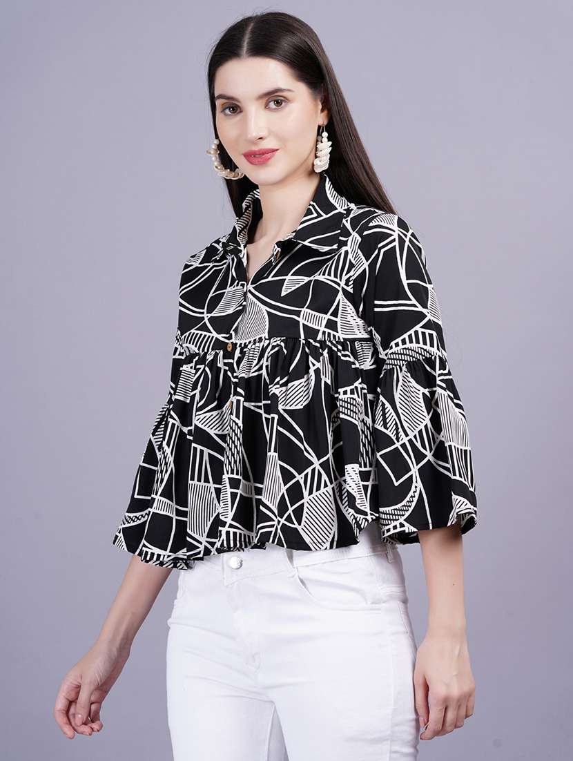 women printed bell sleeves flared top - 21731116 -  Standard Image - 1