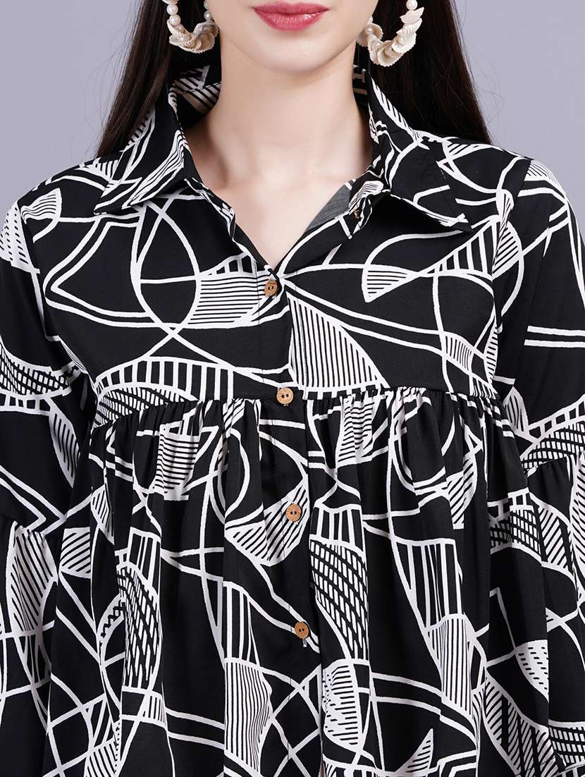 women printed bell sleeves flared top - 21731116 -  Standard Image - 4