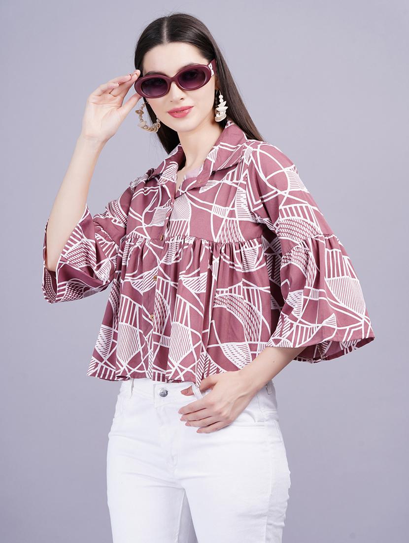 women printed bell sleeves flared top - 21731118 -  Zoom Image - 0