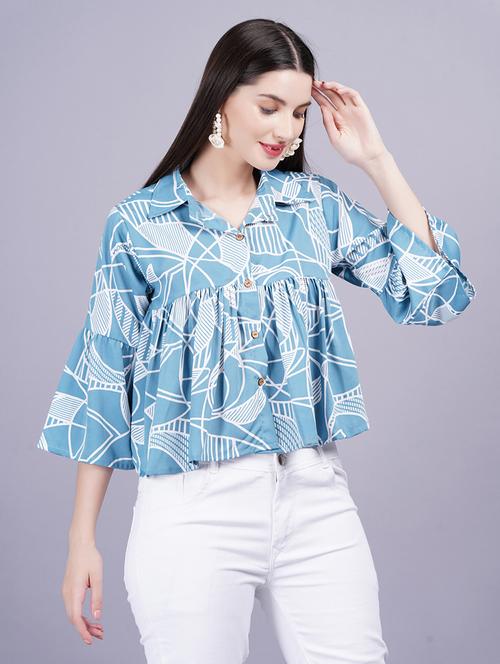 women printed bell sleeves flared top - 21731119 -  Standard Image - 0