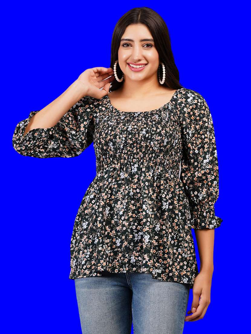 women floral print smocked detailed a-line top - 21731127 - Zoom Image - 0