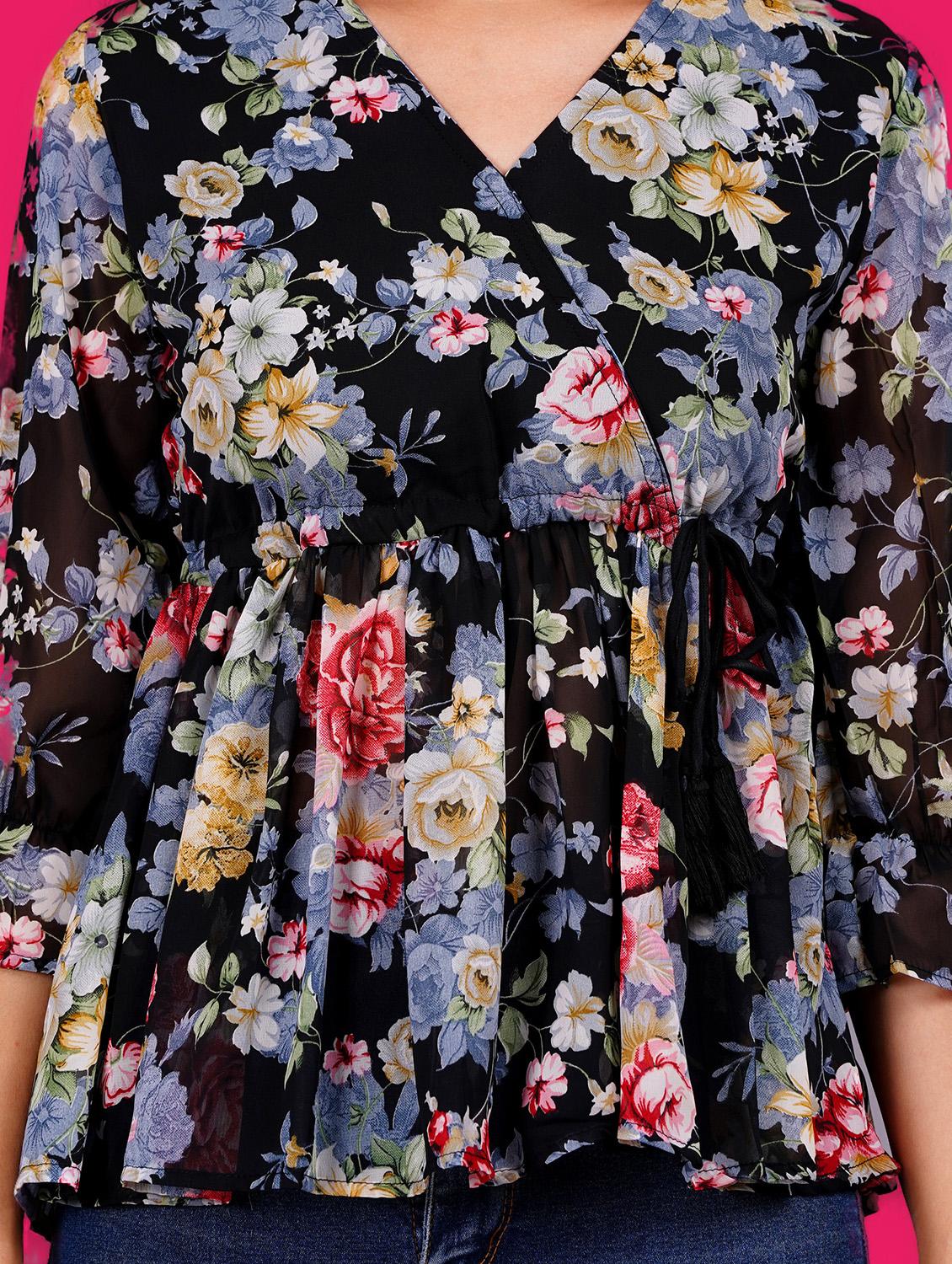women floral print overlap neck peplum top - 21731131 - Standard Image - 4