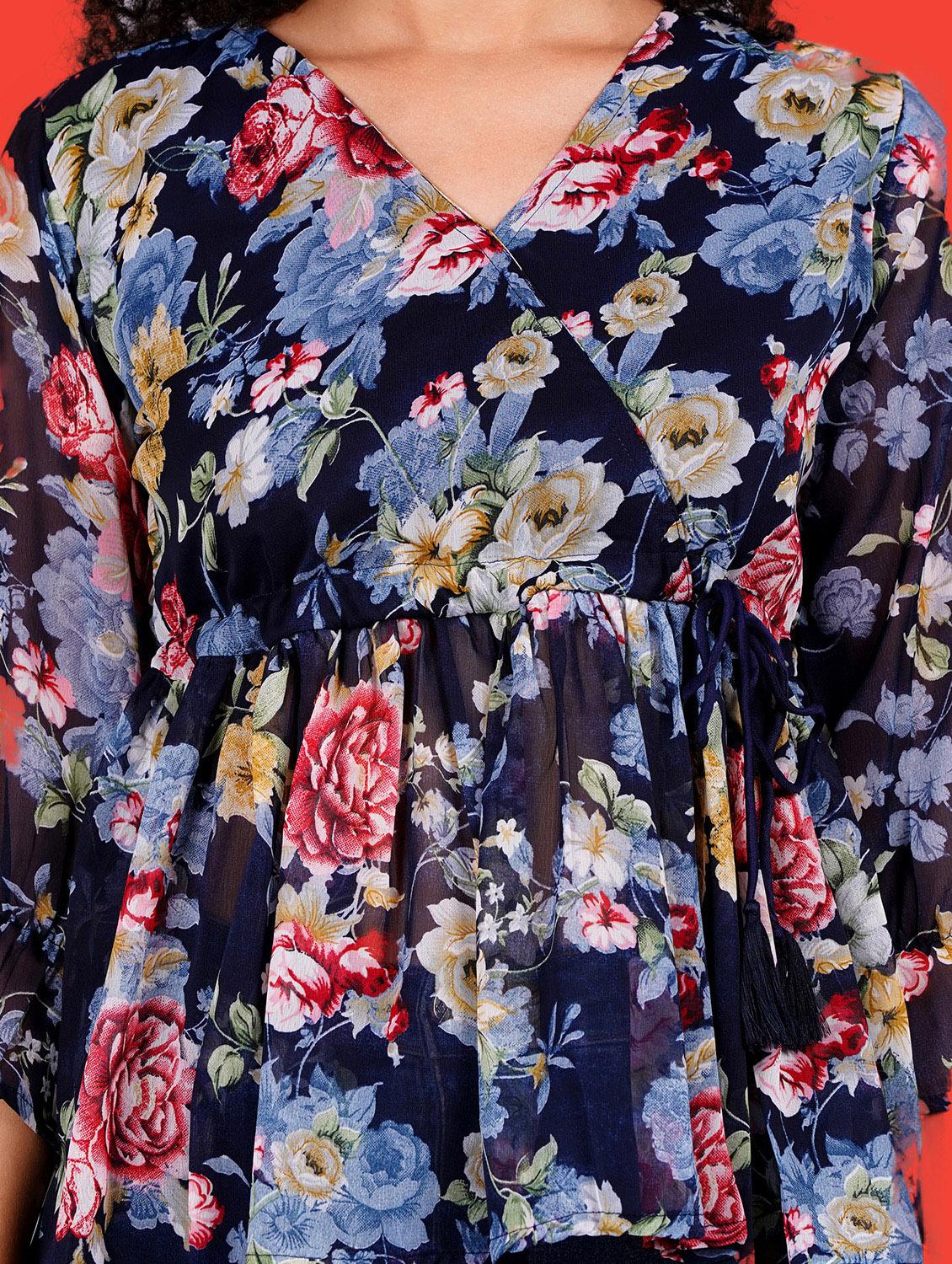 women floral print overlap neck peplum top - 21731134 - Standard Image - 4