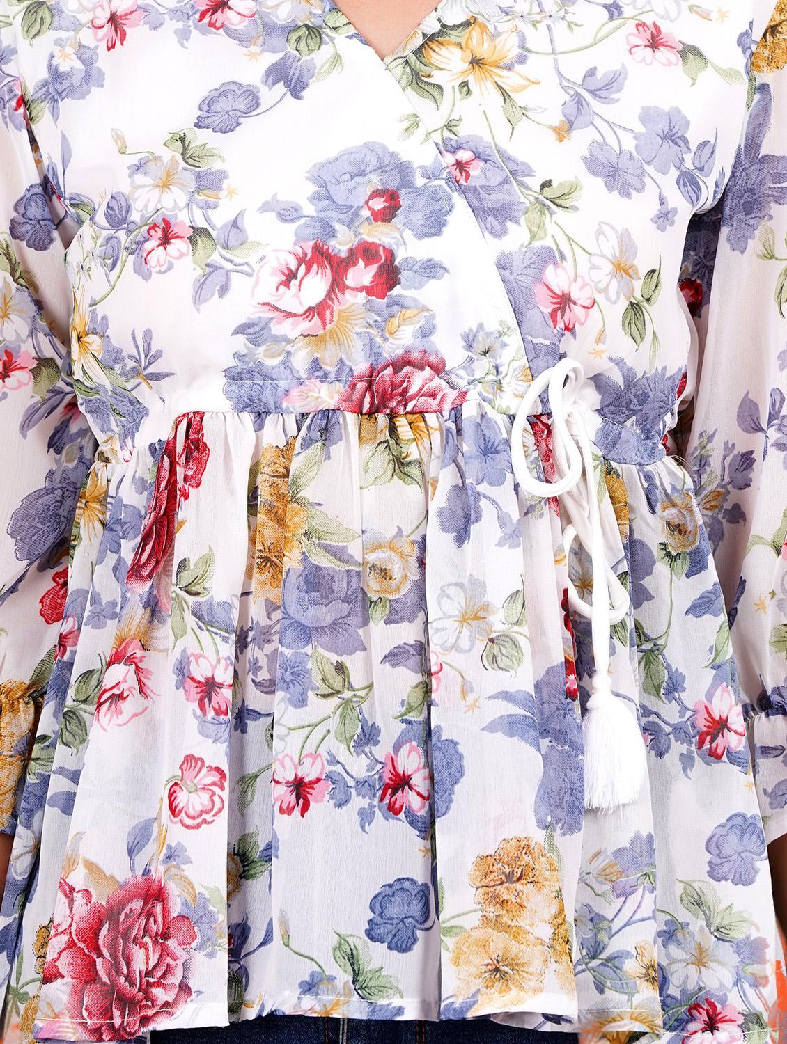 women floral print overlap neck peplum top - 21731135 - Standard Image - 4