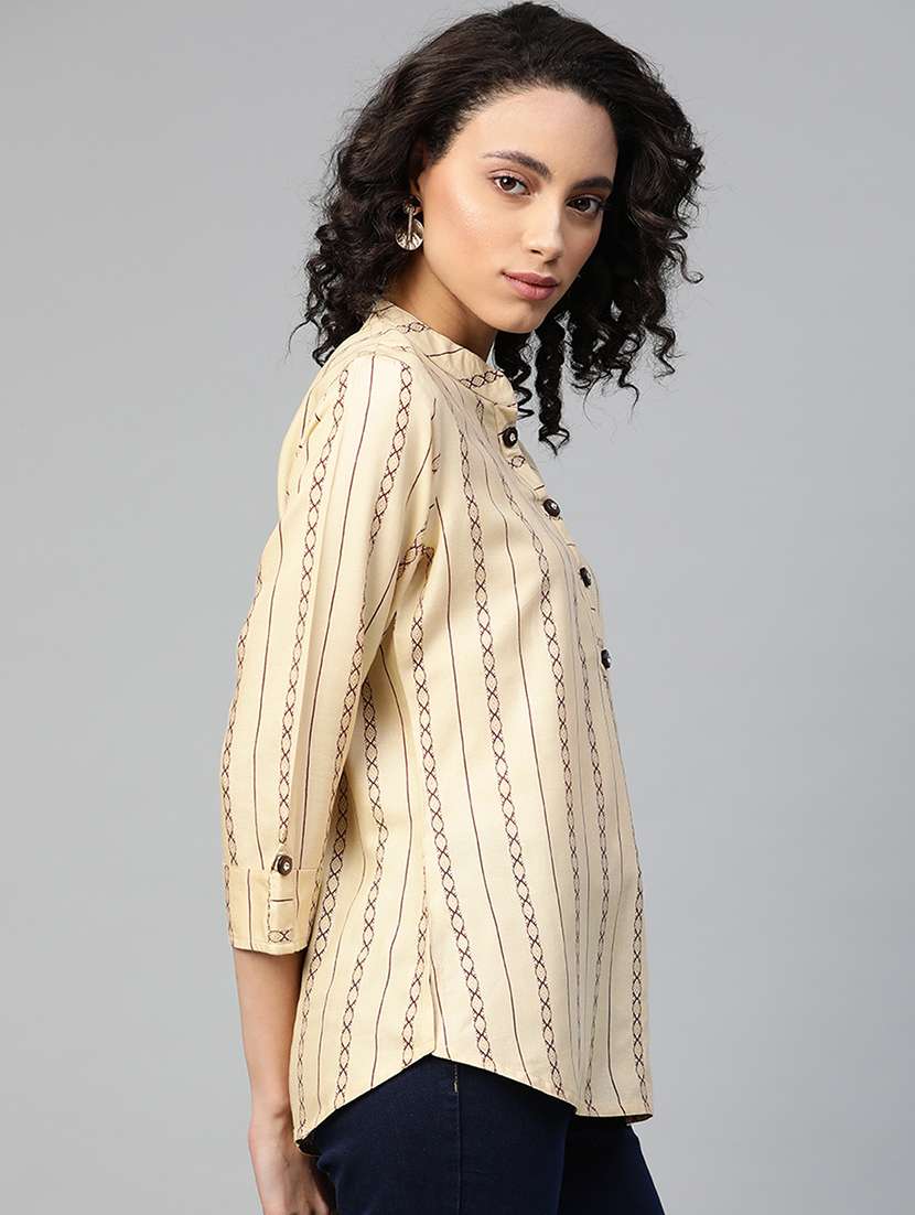 women mandarin neck printed regular top - 21731145 -  Standard Image - 1