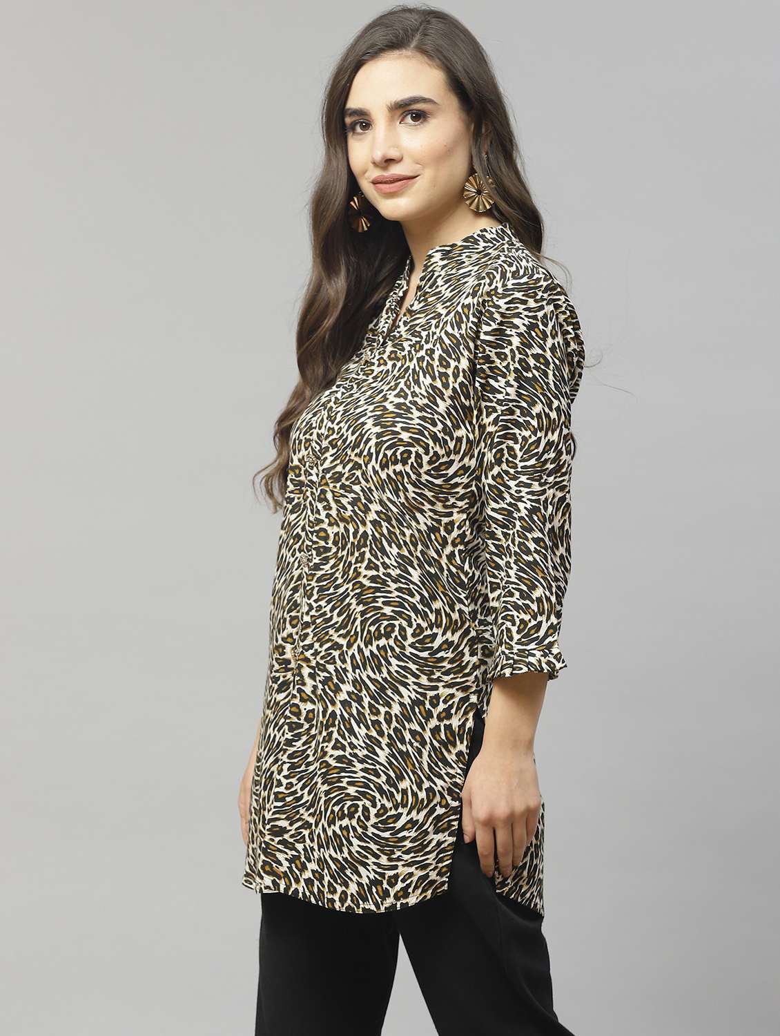women mandarin neck animal printed straight kurti - 21731150 -  Standard Image - 1