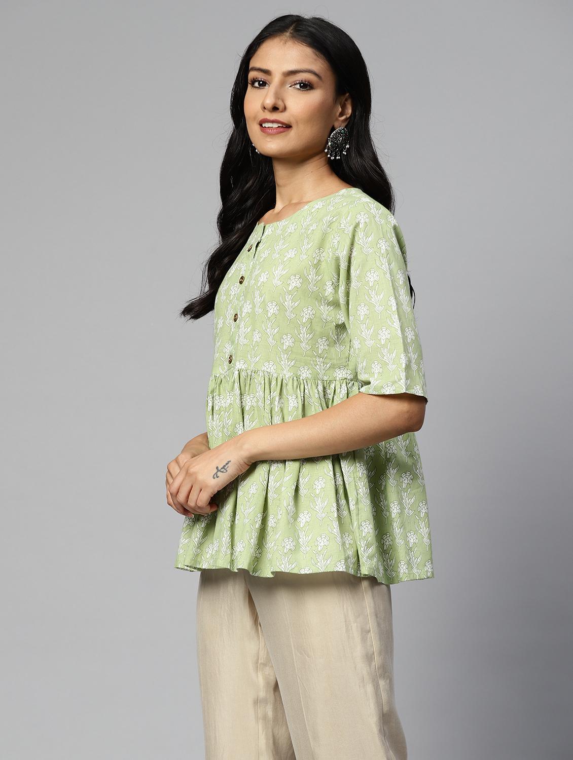 women round neck printed peplum top - 21731154 -  Standard Image - 1