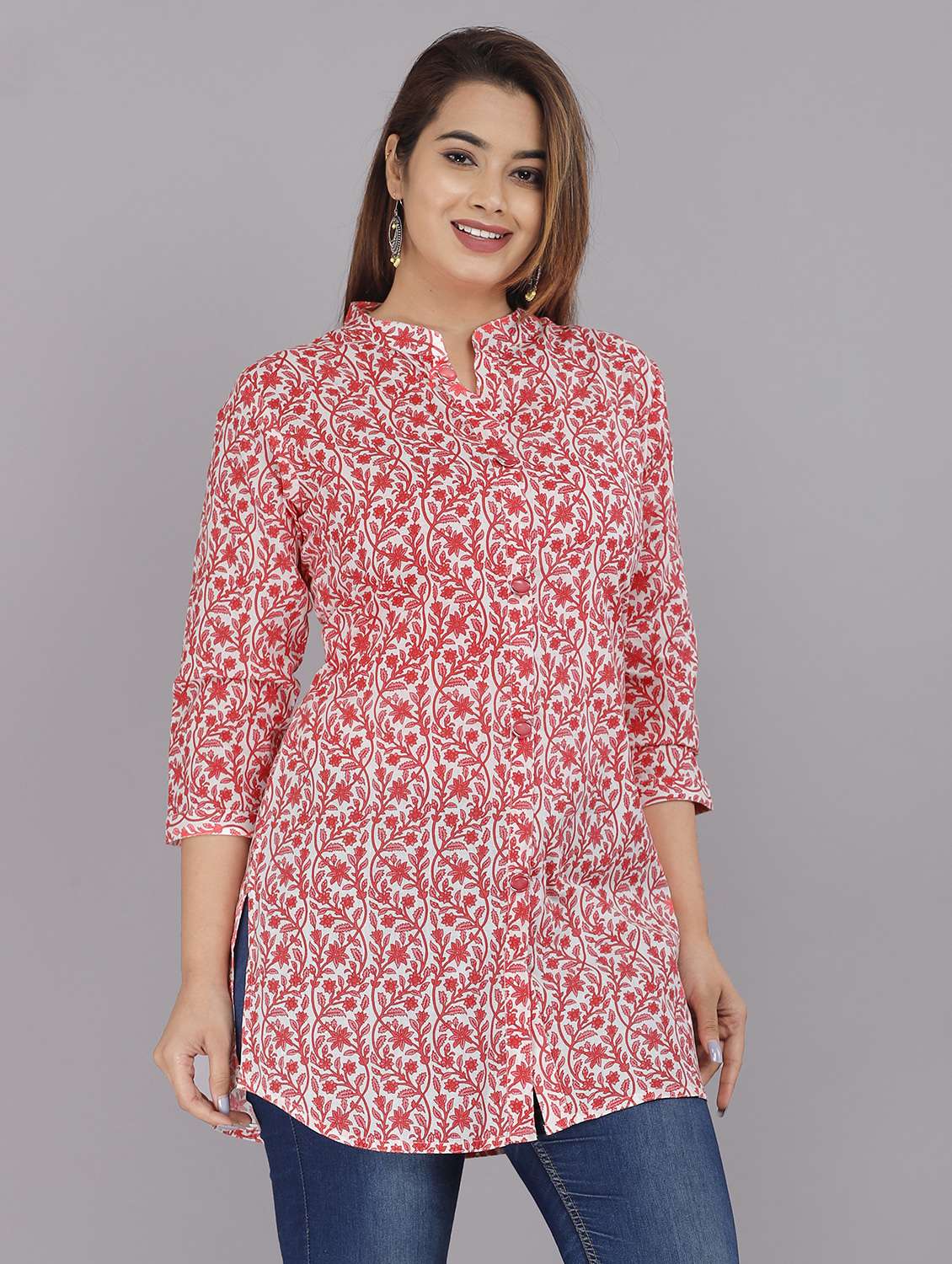 women mandarin neck printed straight kurti  - 21731159 -  Standard Image - 1
