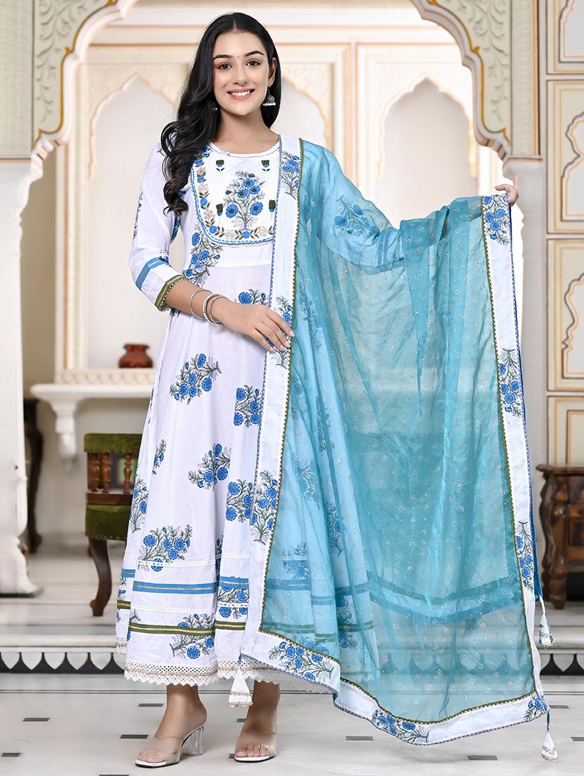women floral round neck kurta dupatta set - 21731190 - Zoom Image - 0
