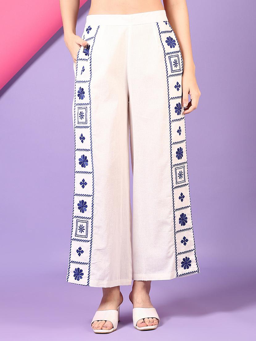 women high rise embroidered wide leg trouser