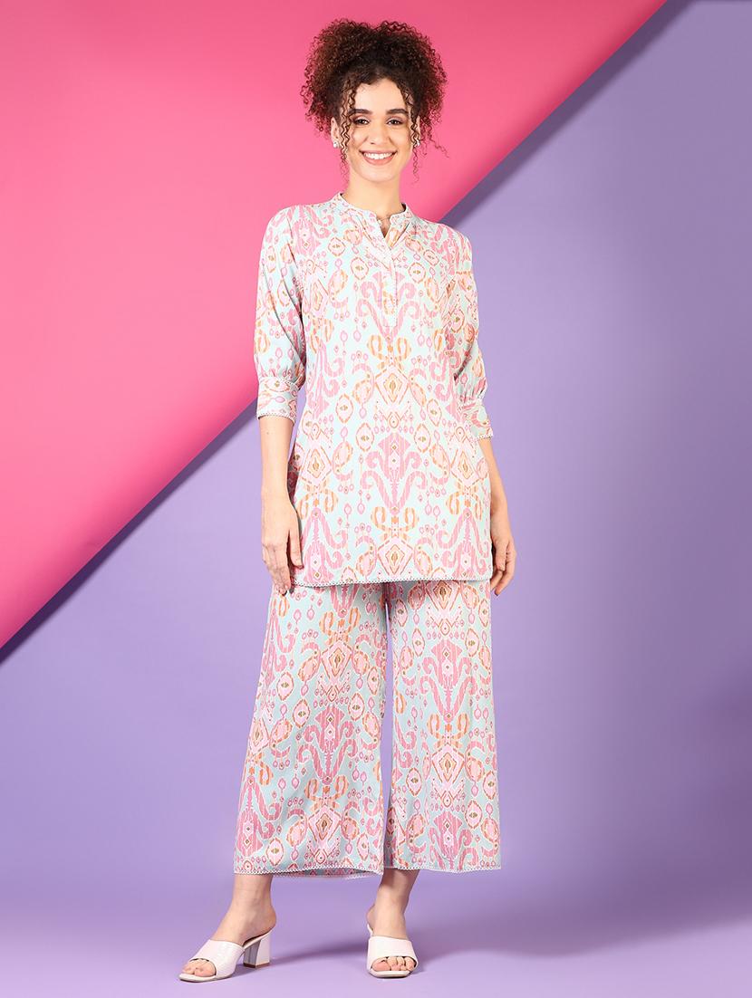 women mandarin neck printed ethnic co-ord set - 21731196 - Zoom Image - 0