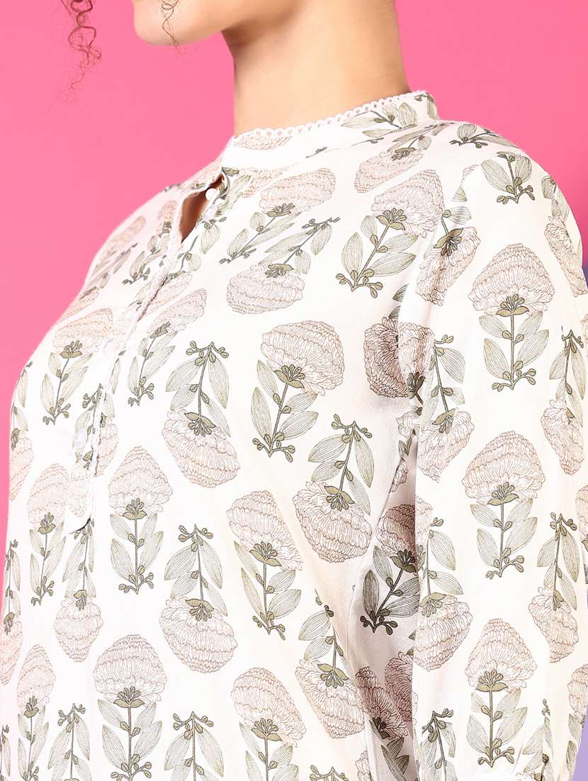 women mandarin neck printed ethnic co-ord set - 21731197 -  Standard Image - 4