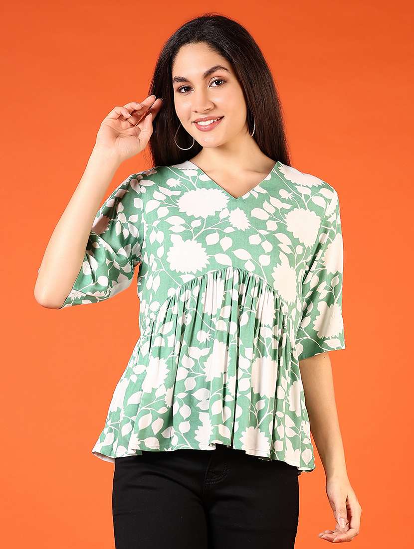 women v-neck printed peplum top