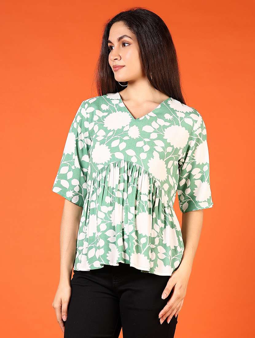 women v-neck printed peplum top - 21731200 - Standard Image - 1