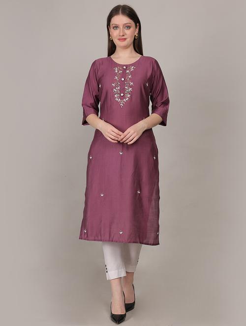 women embroidered three quarter sleeve straight kurta - 21731211 - Standard Image - 0