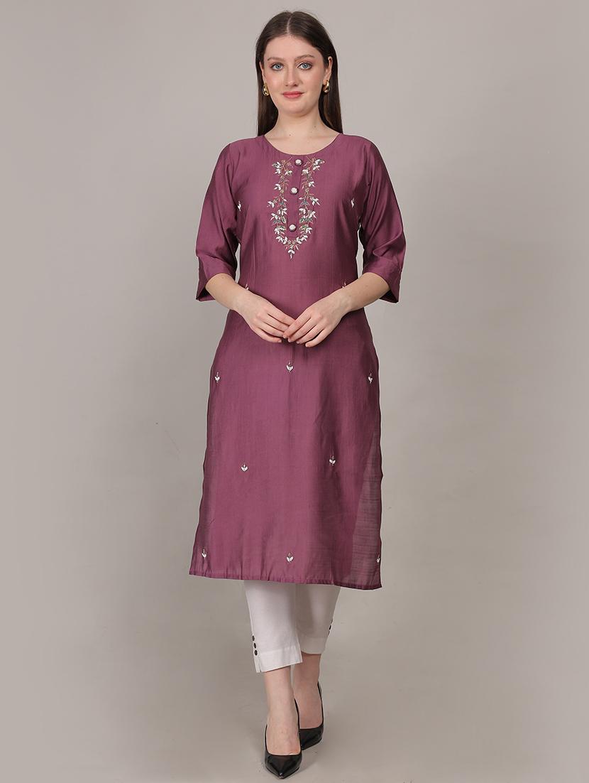 women embroidered three quarter sleeve straight kurta - 21731211 - Zoom Image - 0