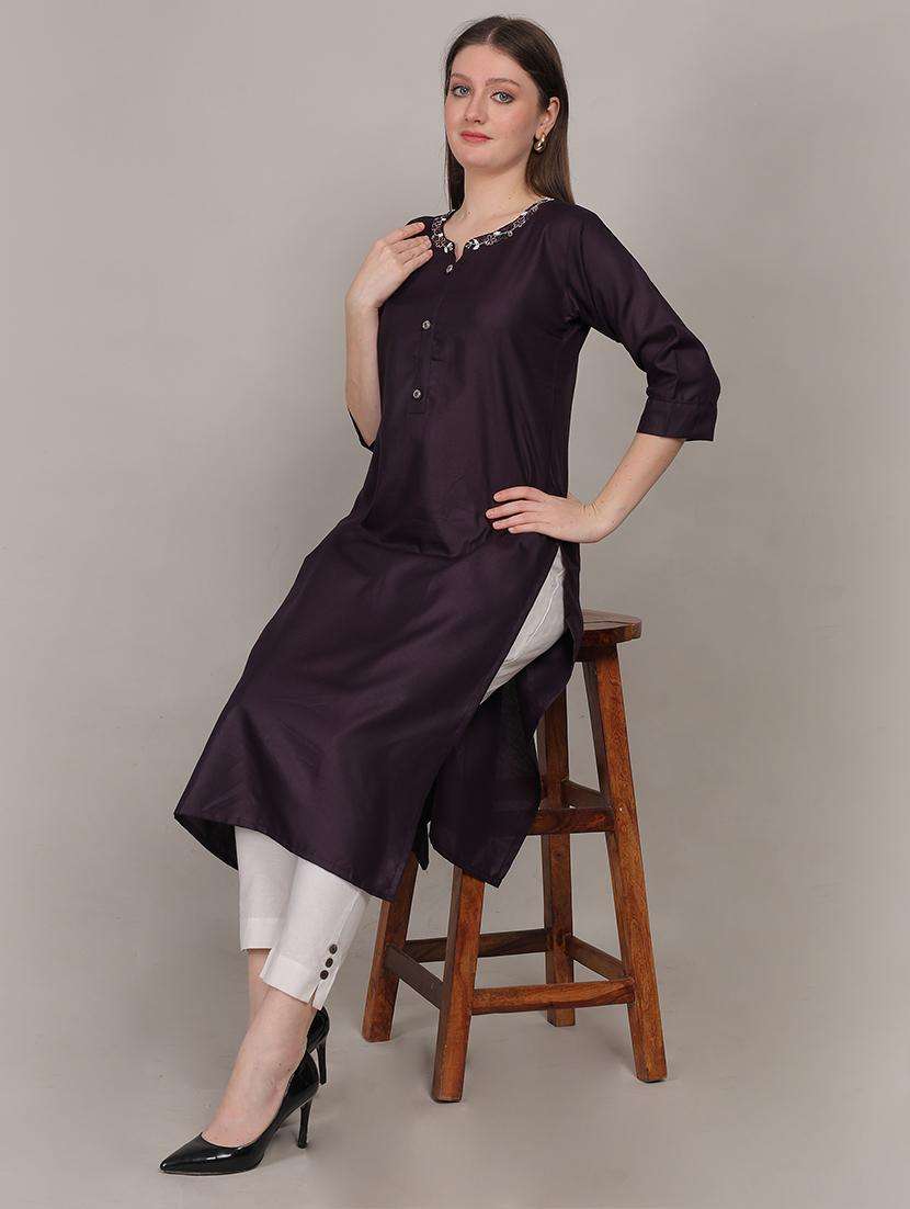 women embellished three quarter sleeve straight kurta