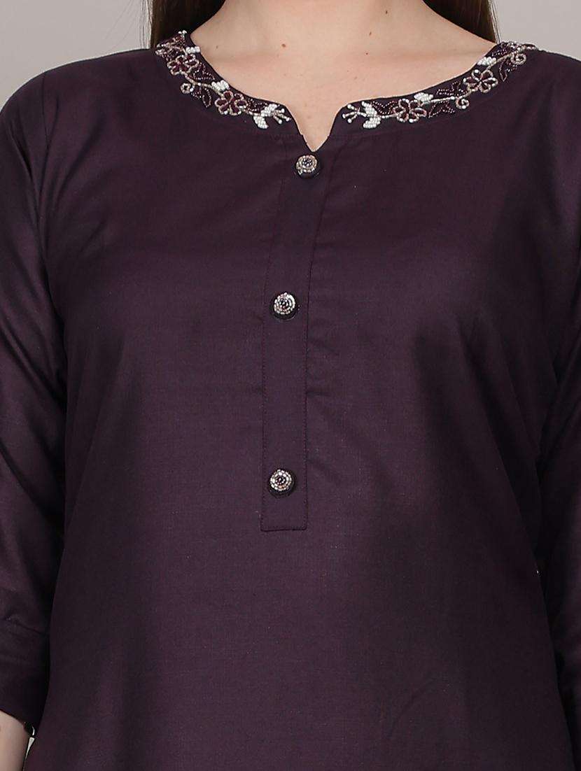 women embellished three quarter sleeve straight kurta - 21731213 -  Standard Image - 1
