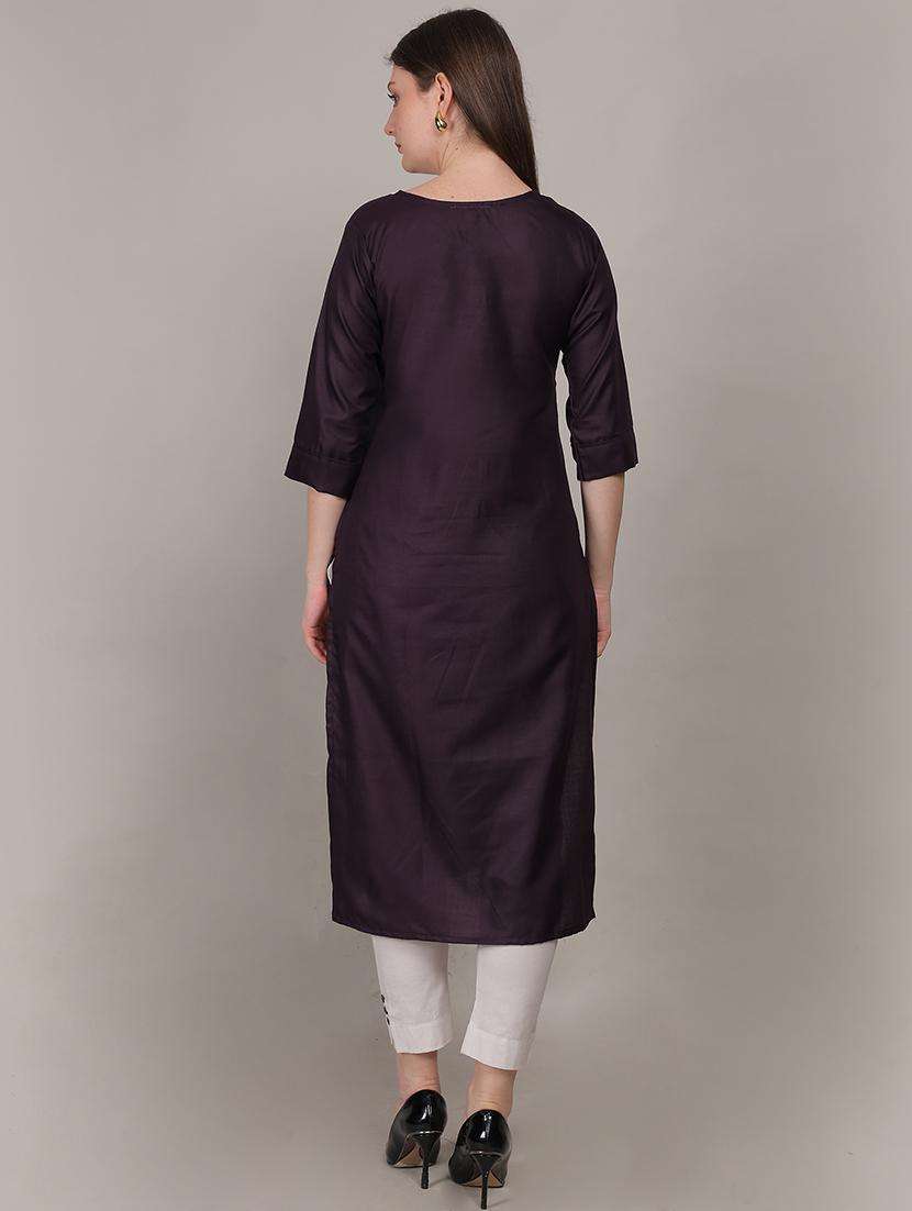 women embellished three quarter sleeve straight kurta - 21731213 -  Standard Image - 4