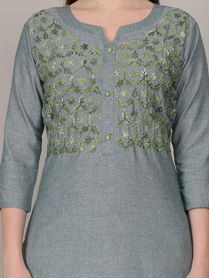 women embroidered three quarter sleeve straight kurta - 21731215 - Standard Image - 4