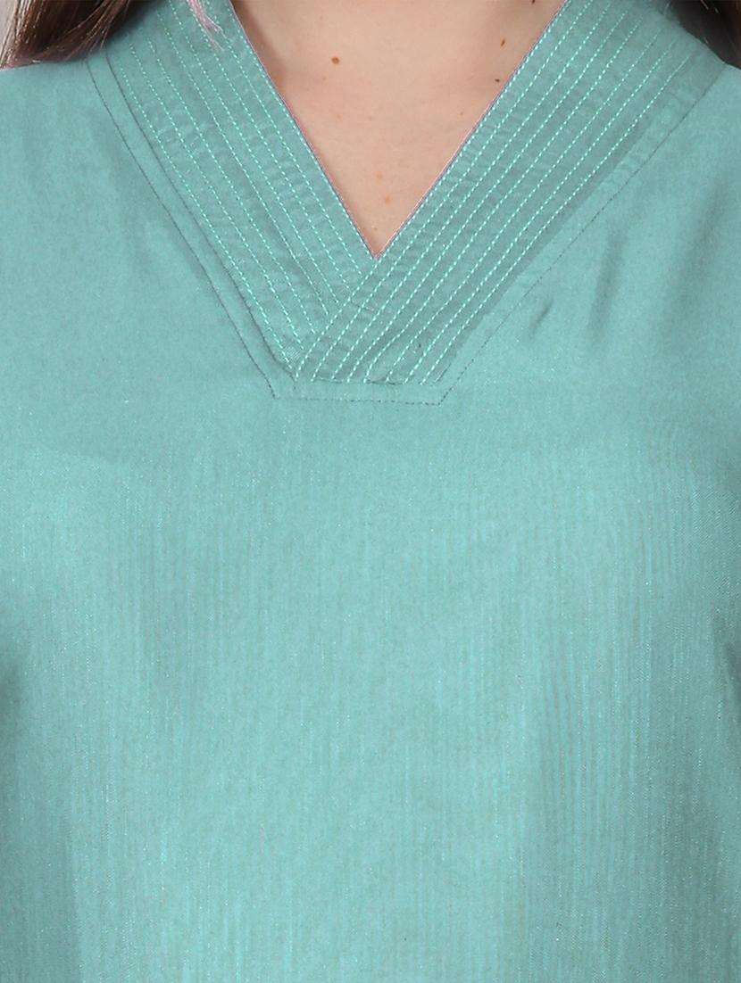 women solid three quarter sleeve straight kurta - 21731217 -  Standard Image - 1