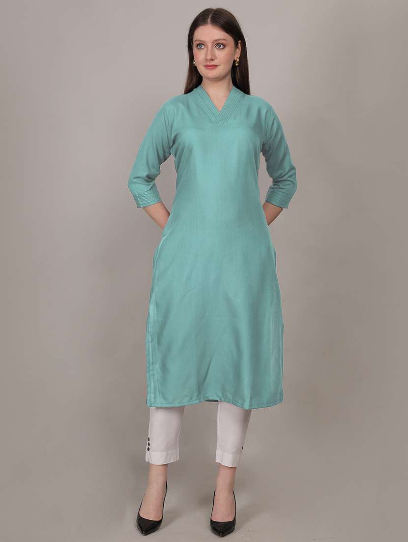 women solid three quarter sleeve straight kurta - 21731217 -  Standard Image - 4