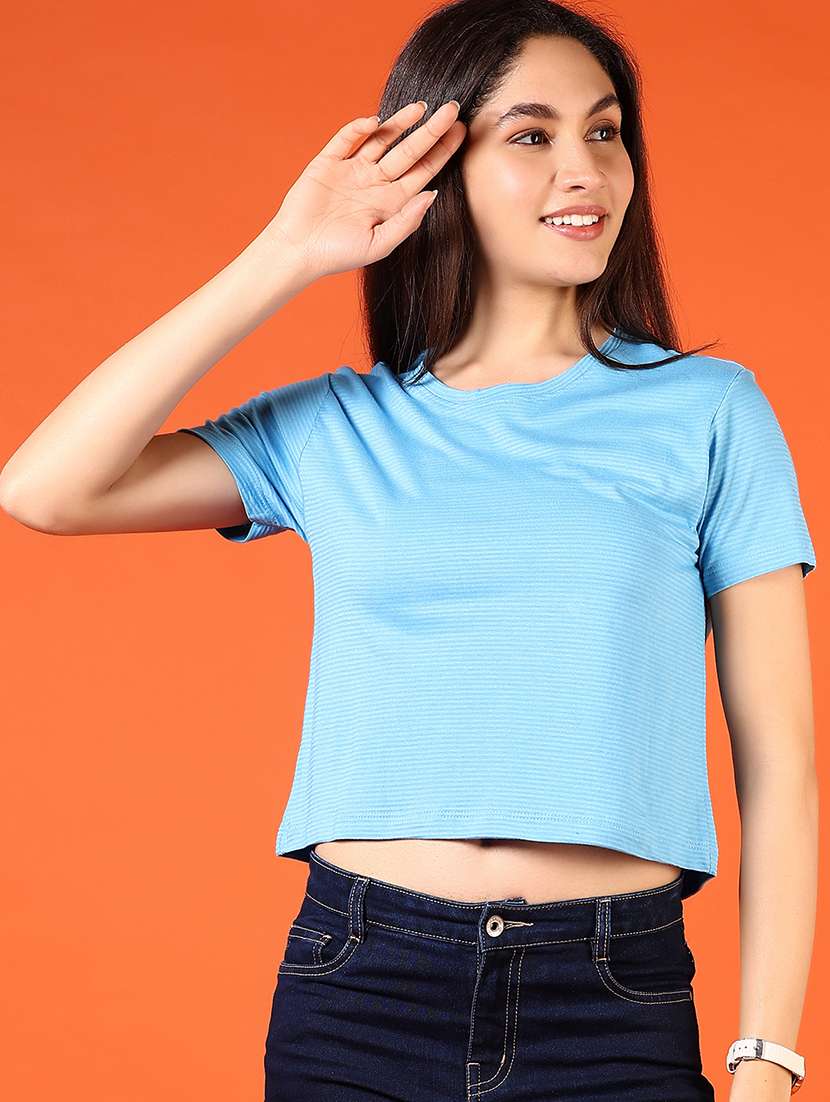 women solid round neck crop top - 21731277 -  Standard Image - 1