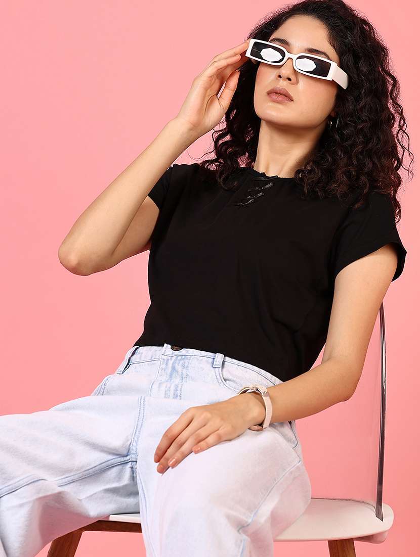 Women Short Sleeves Solid Crop Top - 21731281 -  Standard Image - 1