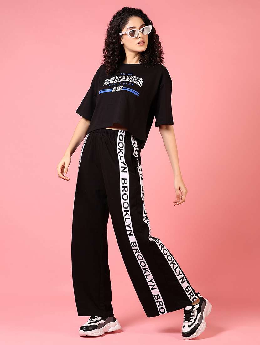 women black typographic top and trouser co-ord set - 21731288 -  Standard Image - 1