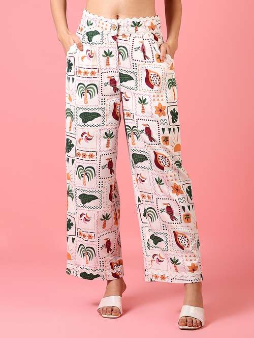 women mid rise printed straight trouser