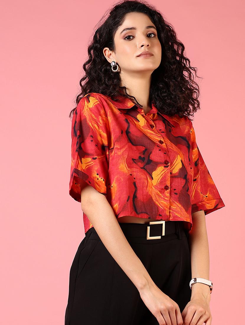 women short sleeves printed crop shirt - 21731294 -  Standard Image - 1