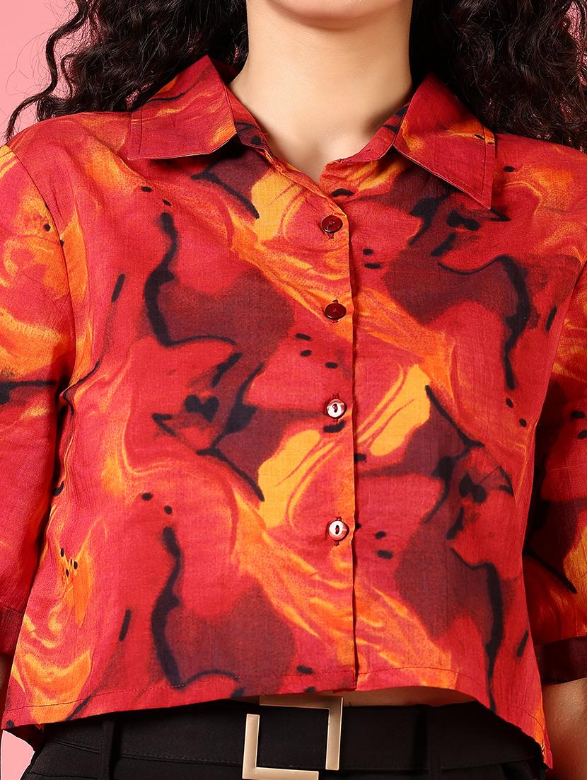women short sleeves printed crop shirt - 21731294 - Standard Image - 4