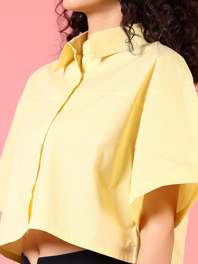 women short sleeves solid crop shirt - 21731295 - Standard Image - 4