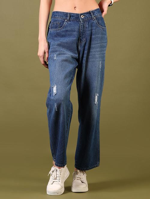 women distress mid rise denim jeans - 21731297 - Standard Image - 0
