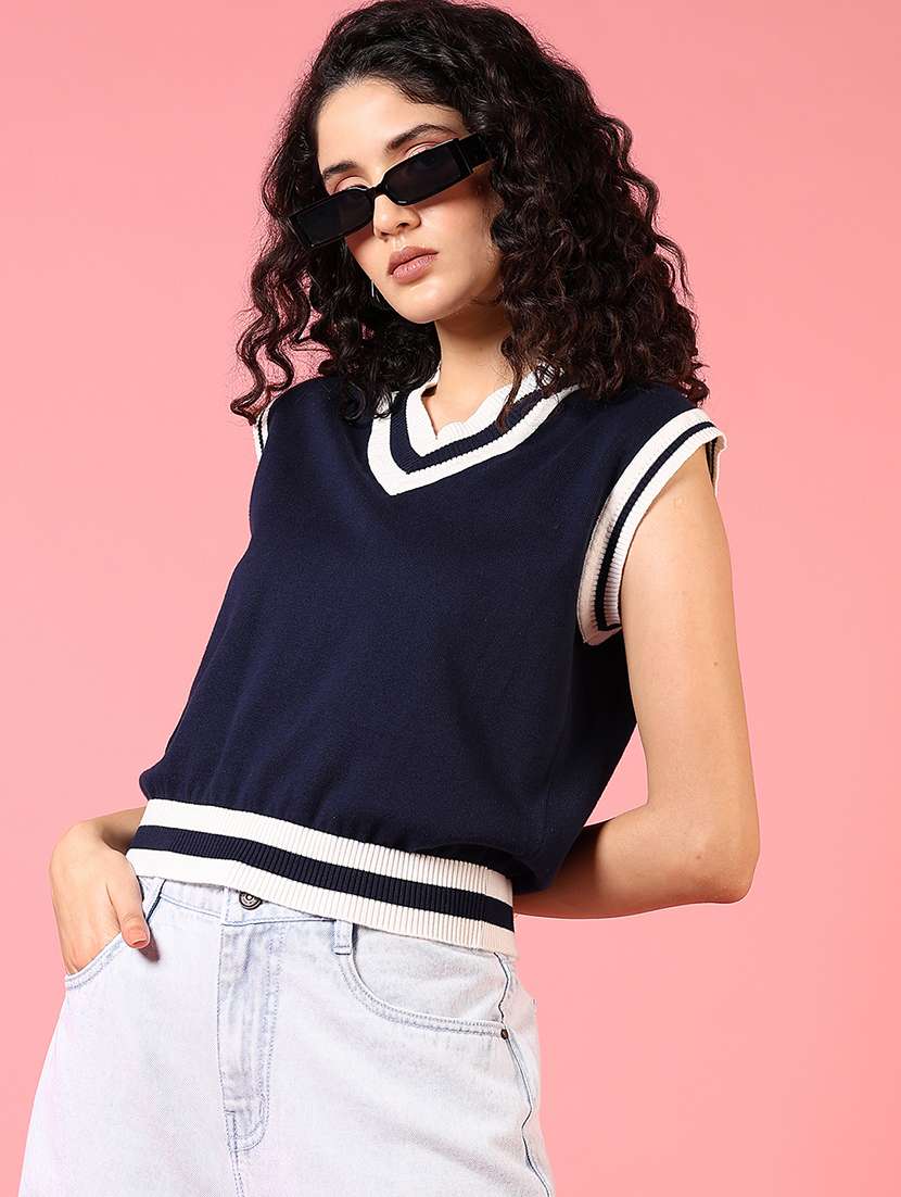 women v-neck solid crop top - 21731312 - Standard Image - 1