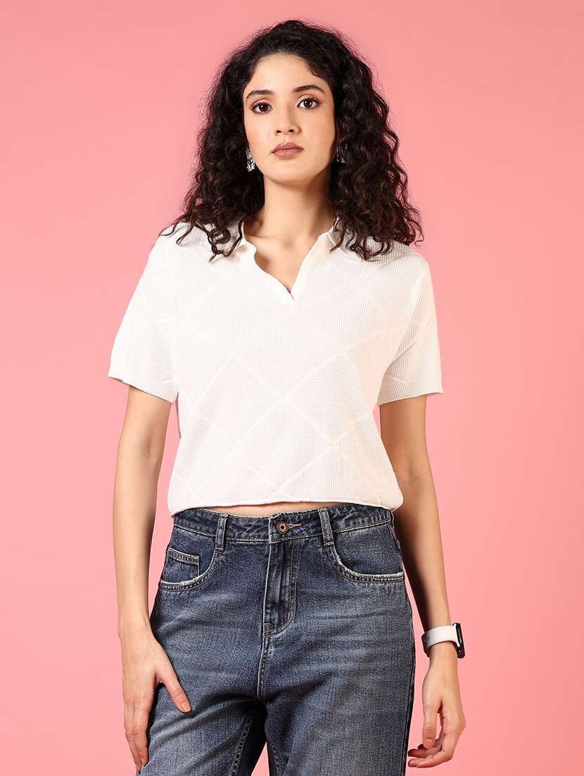 women short sleeves solid crop top