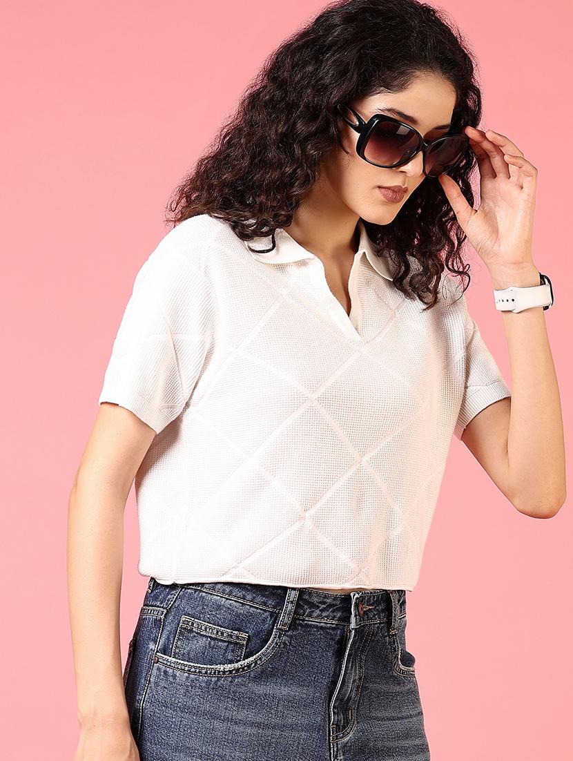 women short sleeves solid crop top - 21731314 - Standard Image - 1