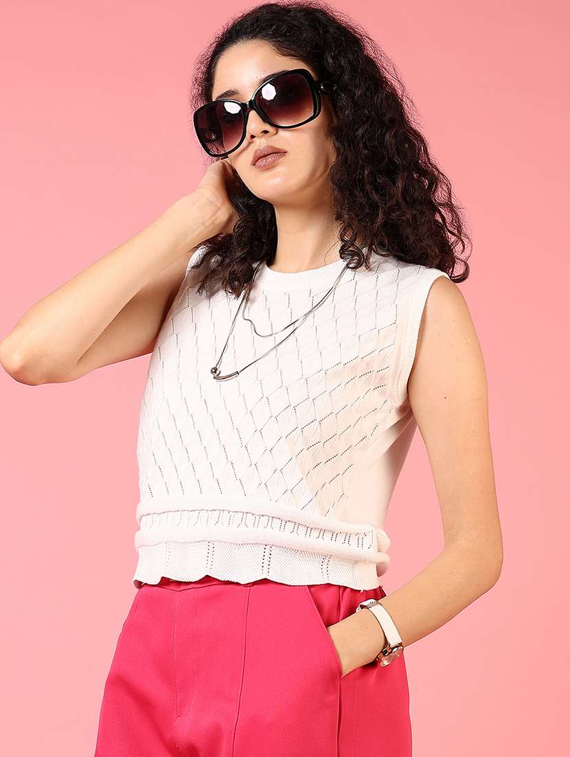 women round neck self design crop top - 21731315 -  Standard Image - 1