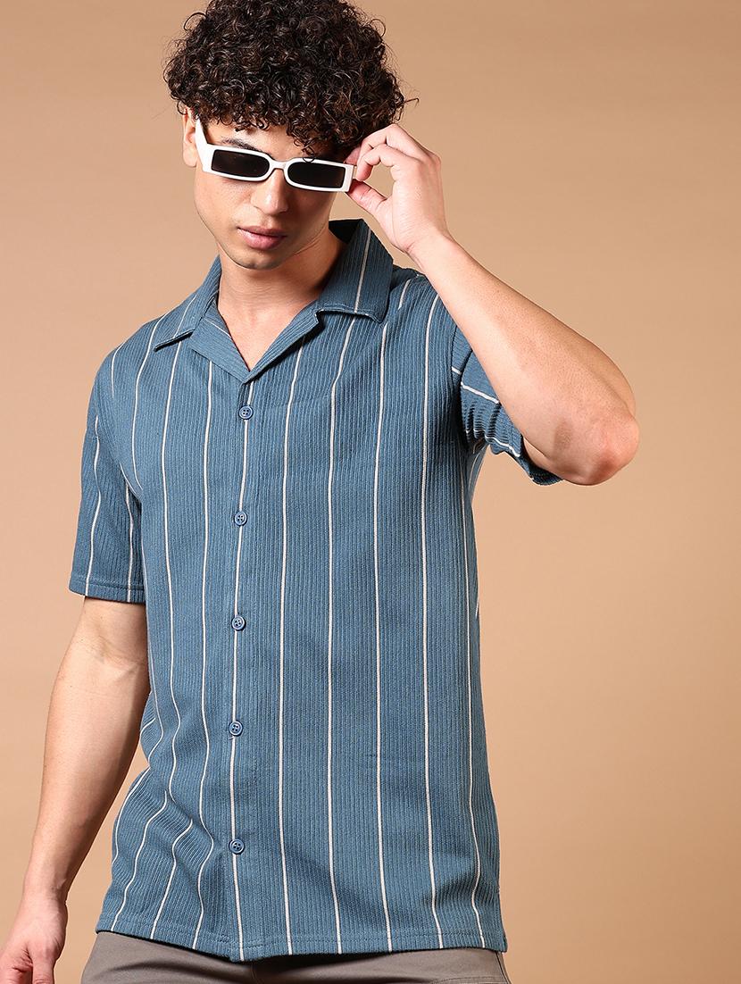 men short sleeves striped casual shirt - 21731321 - Standard Image - 1
