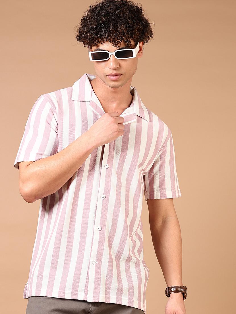 men short sleeves striped casual shirt