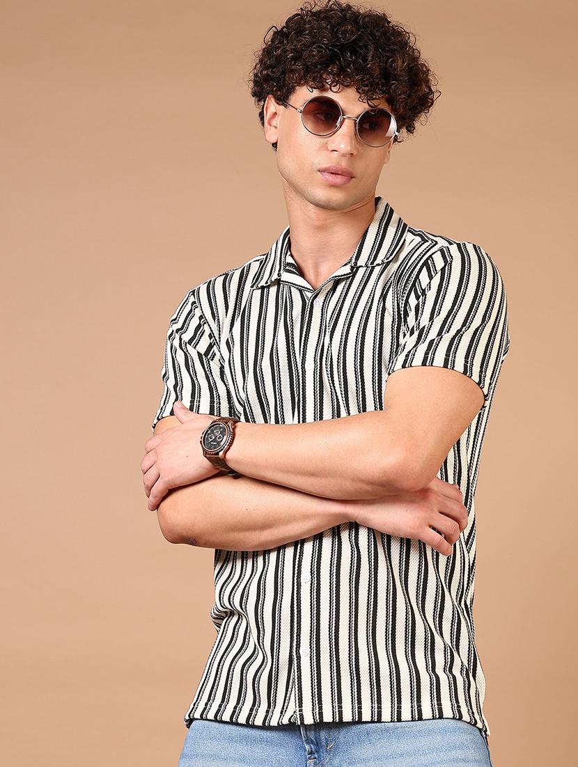 men short sleeves striped casual shirt - 21731340 - Standard Image - 1