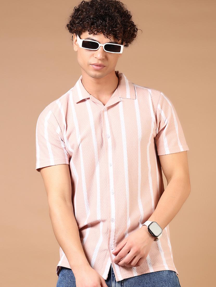 men short sleeves striped casual shirt - 21731346 - Standard Image - 1