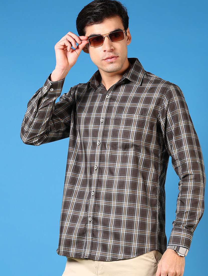 men long sleeves checkered casual shirt - 21731355 -  Standard Image - 1