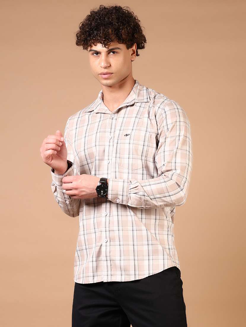 men long sleeves checkered casual shirt - 21731360 -  Standard Image - 1