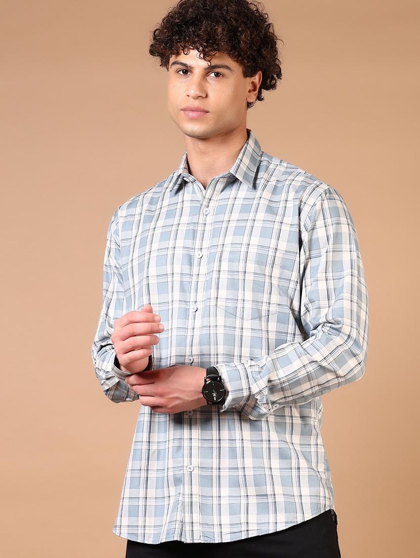 men long sleeves checkered casual shirt