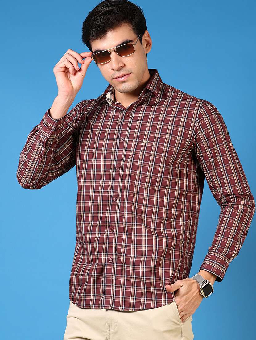 men long sleeves checkered casual shirt - 21731362 -  Standard Image - 1