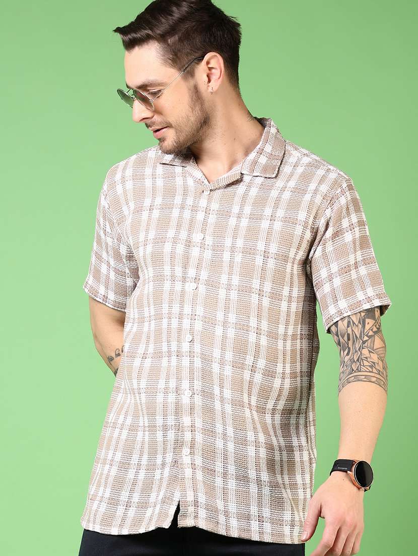 men short sleeves checkered casual shirt - 21731454 -  Standard Image - 1