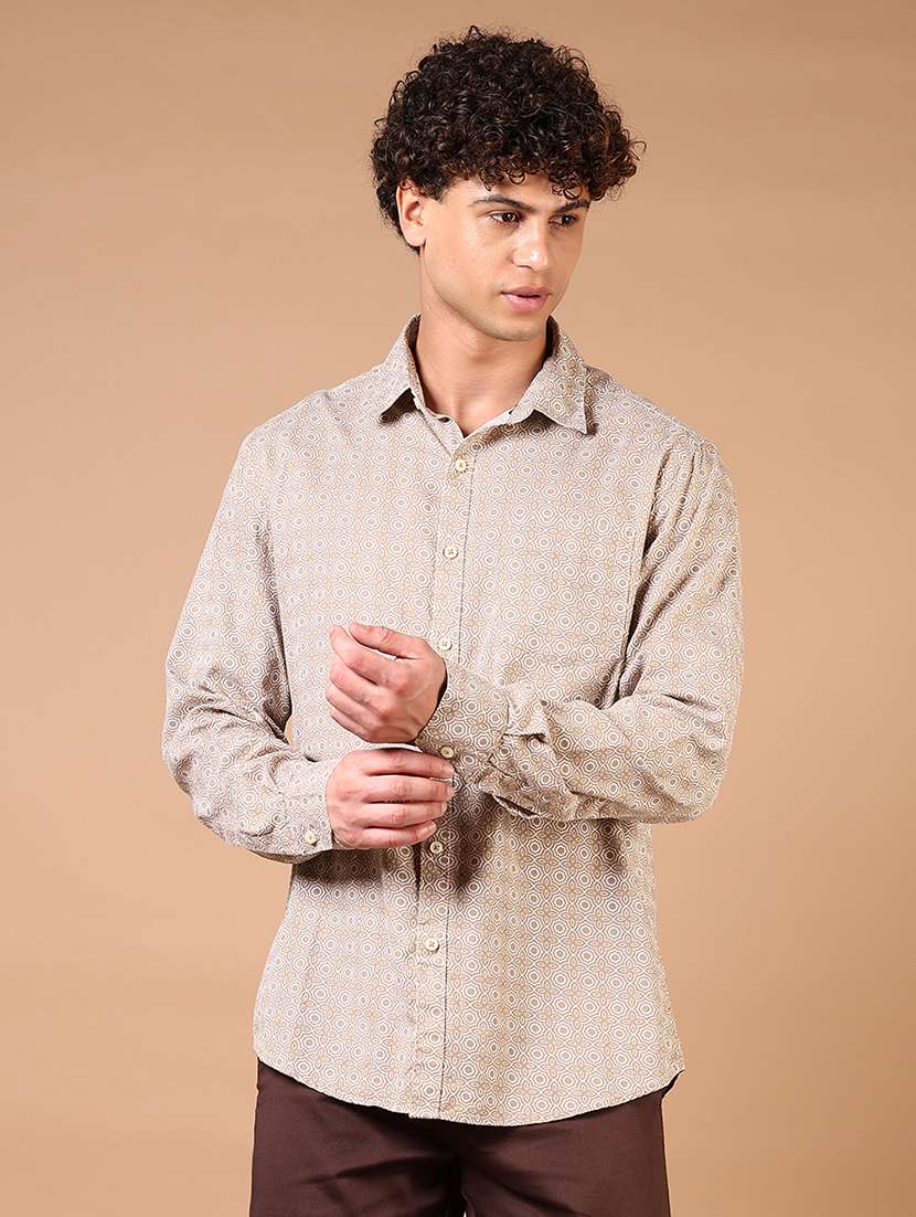 men long sleeves printed casual shirt